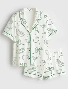 Women’s Martinis And Weenies Bachelorette Tinis & Weenies Design Hot Dog Birthday Theme Dirty Martini Short Sleeve Satin Pajama Set