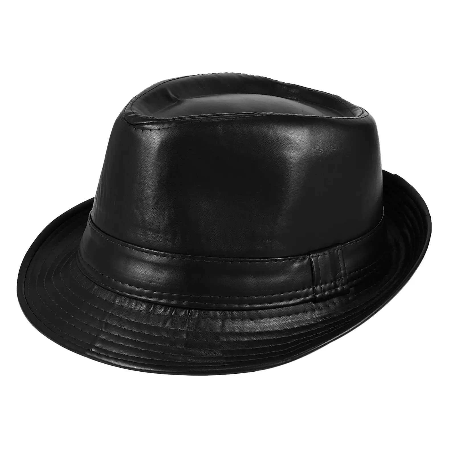 OIDEA Men's Smooth Fitted PU Leather Jazz Hat - Classic British Gentleman Small Brim Cap, 5.12" Crown Depth, 56-58 cm Fit, All Seasons, Breathable, Lightweight Outdoor Accessory (Check Size Chart)