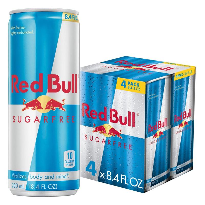 Red Bull Sugarfree Energy Drink, 80mg Caffeine, 8.4 fl oz, Pack of 4 Cans