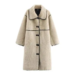 Women's Faux Fur Long Coat with Large Lapel Collar, Elegant Winter Outerwear, Warm and Stylish Women's Clothing for Cold Weather