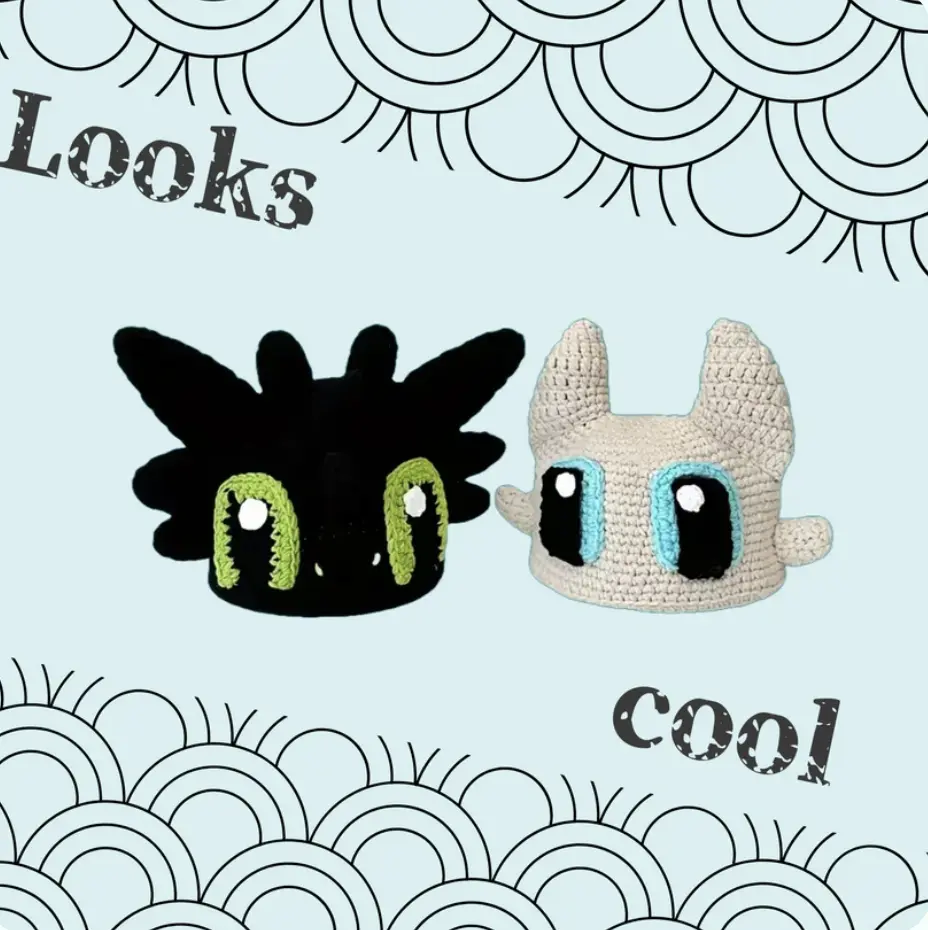 Light Fury & Night Fury Crochet Hat - Soft Crochet Material, Versatile Design, Ideal for All Seasons, Lightweight and Comfortable Fit