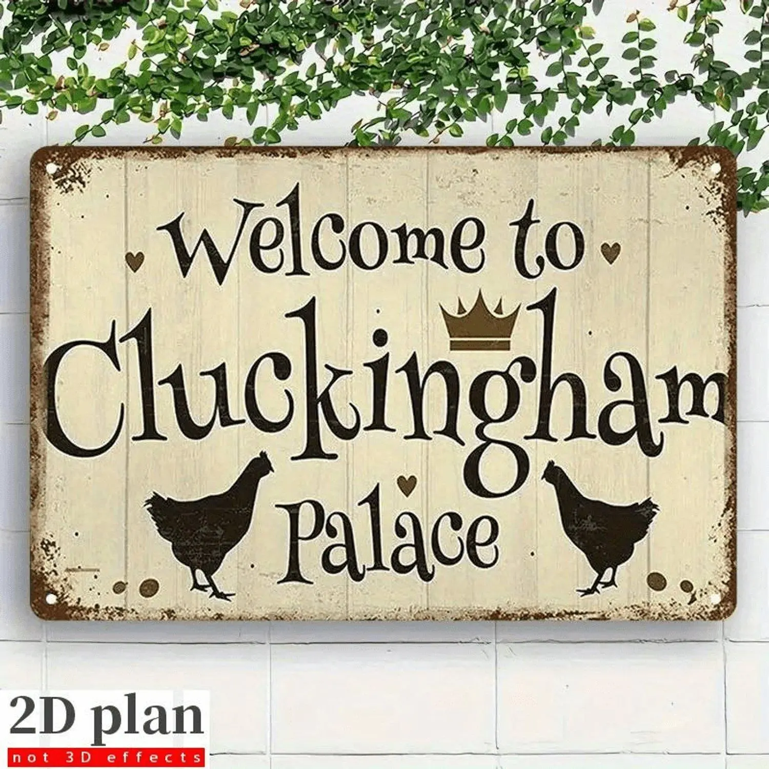 Cluckingham Retro Iron Wall Sign - 8x12 in, 2D Flat Country Decor with Heart Shape & Animal Motif Crown, Durable Home & Farm Chicken Coop Rustic Decoration
