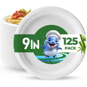 9 Inch Compostable Plates White [125 Pack] - Heavy Duty Compostable Paper Plate, Disposable  Sugarcane Bagasse Plates for Dinner, Party, and Weddings (Round)