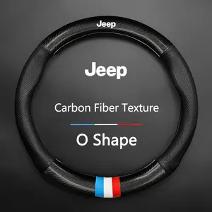 38cm Car Steering Wheel Cover Fits For Jeep Wrangler JK Patriot Commander Gladiator Renegade Grand Cherokee Compass Wagoneer Carbon Fiber Anti-Slip Car Steering Protector