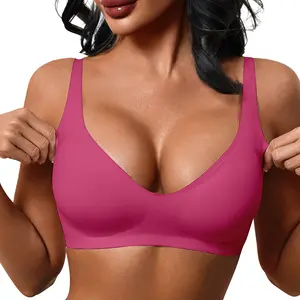 Two bear Jelly Wireless Womens Comfortable Wireless Bras Push Up Bralettes Seamless Tshirts Bras Deep V Everyday Bras