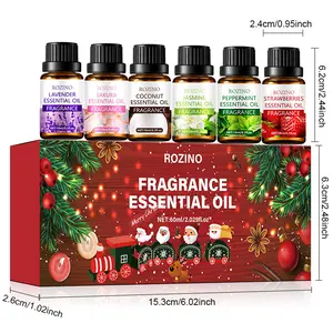 ROZINO Christmas Fragrance Essential Oil Set - Top 6 Blends for Diffusers Home Care Candle Making Aromatherapy Humidifiers & Gifts Lavender Sakura Coconut Jasmine Peppermint Strawberries 60ml Each