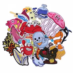 24pcs Random Mix Ocean Animal Classic Embroidery Fabric Patches, Cartoon Animal Iron-On Stickers for DIY Crafts, Clothing, Jackets, Hats, Shoes