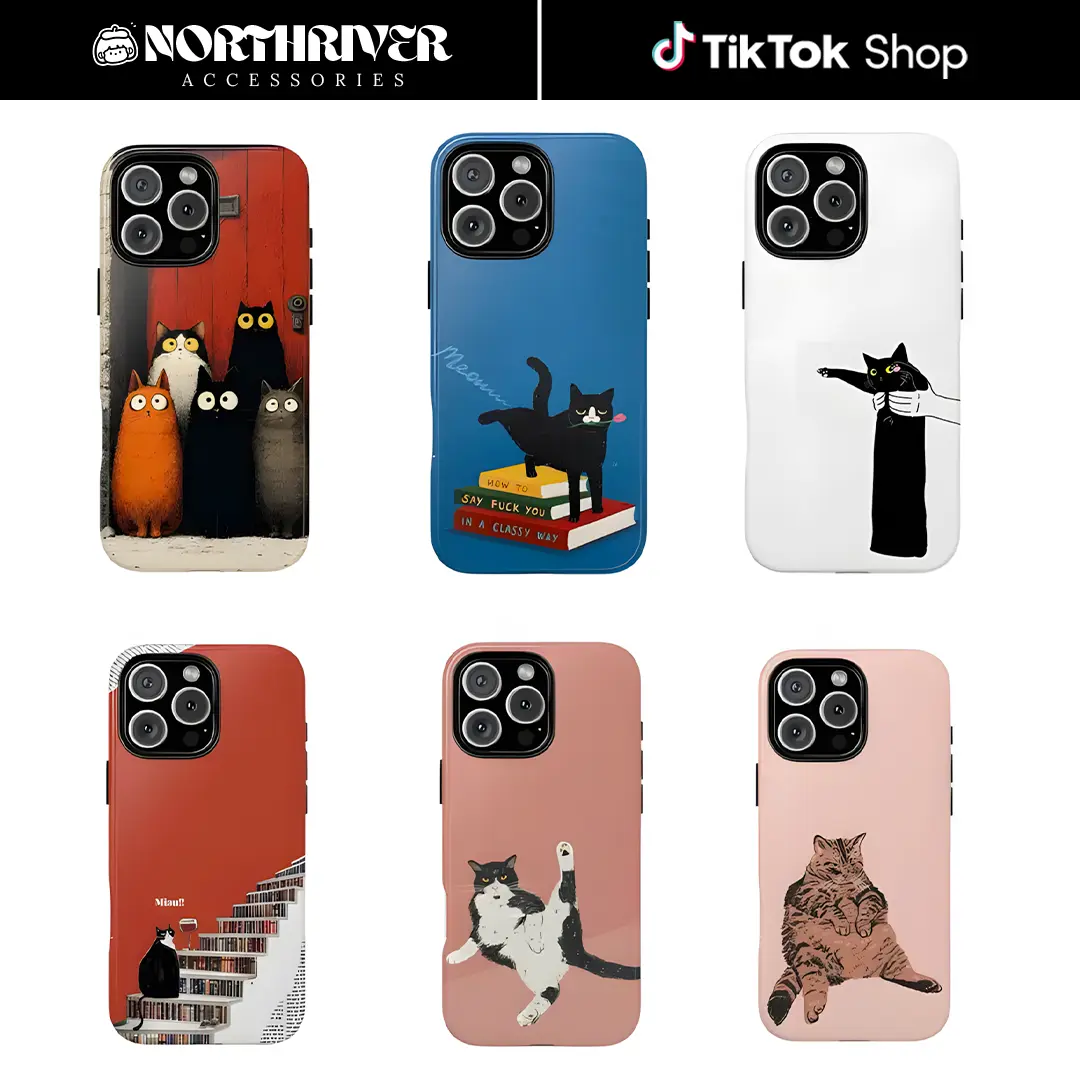 Cute Cat Shockproof Protective Phone Case - Durable Phone Aesthetic Accessory for iPhone, Gift for Cat Lovers
