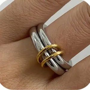 Gold Stackable Rings for Women, Multicolored Connect Rings Set, Dainty Stackable 18k Gold Plated Knuckle Spinelli Rings for Women Jewelry Gift