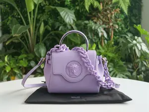 Pre-owned VERSACE Leather Shoulder Bags Purple La Medusa Satchel New