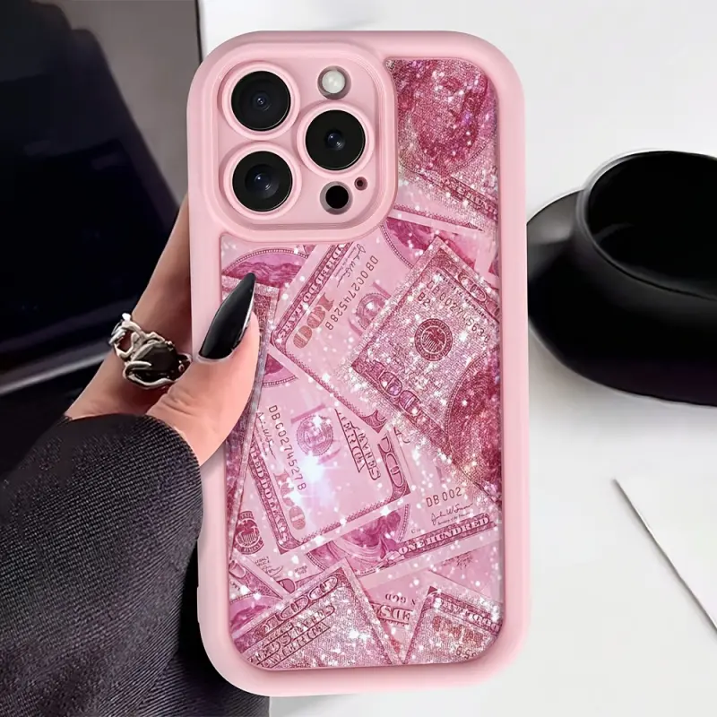 High Bamboo Pink Rose Golden Dollar Printed TPU Shockproof Full Coverage Protective Case Suitable for Apple Iphone Xs Max/11/12/13/14/15/16/17 Pro Max