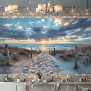 1pc Polyester 2D Flat Banner, Serene Sunset Background - Home & Festive Party Supplies Backdrop, Ideal for Summer Parties, Birthday Decorations