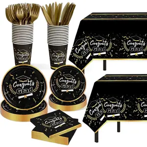 Graduation Party Decorations 2026,Disposable Graduation Tableware,Congrats Grad Decor,Tablecloth Knives Fork Plates Napkin Cups,Graduation Party Supplies for School,College