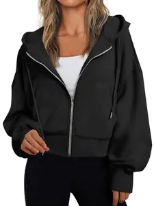 Women's New Fleece Fall Winter Long Sleeve Hooded Zipper Plain Loose Fit Hoodie Jacket with Pockets, Casual Fashion Outerwear