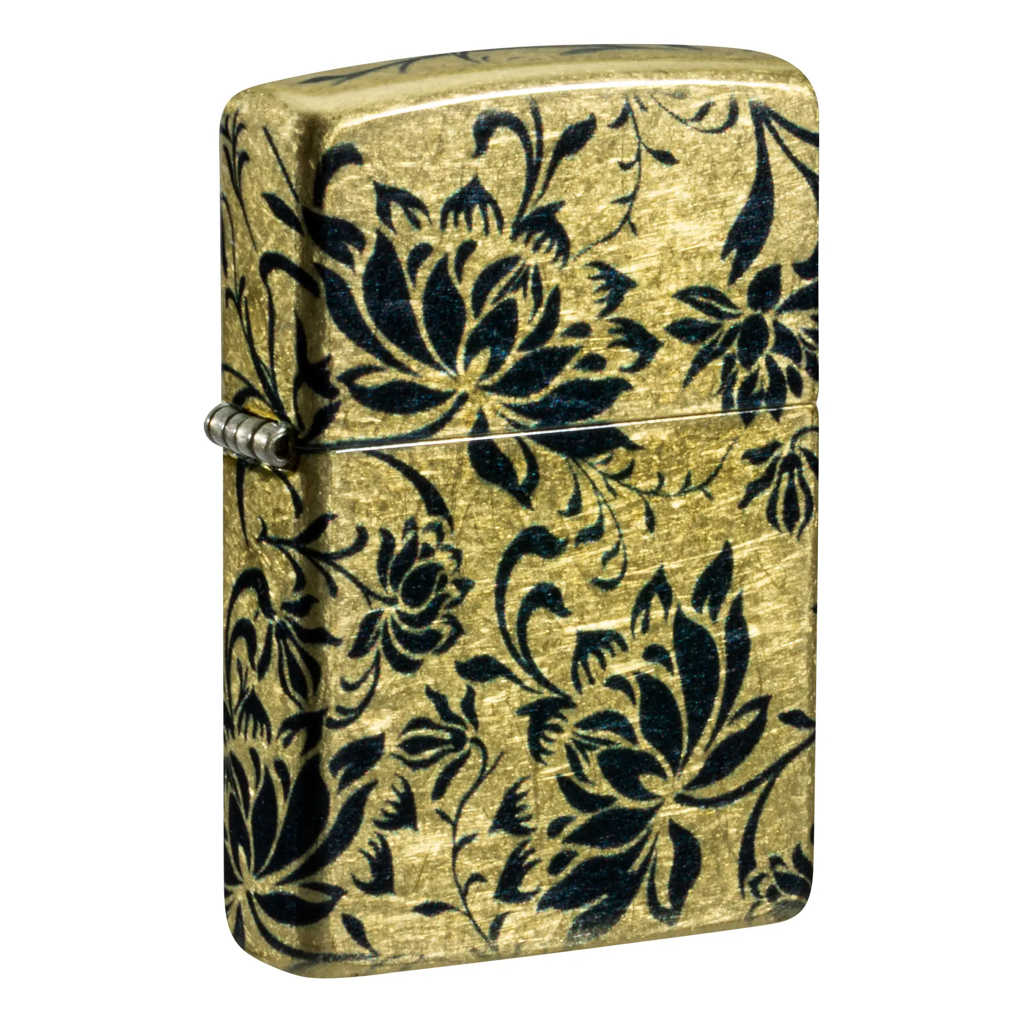 Zippo Lotus Print Design Pocket Lighter - Made in USA - Unfilled (fuel sold separately)