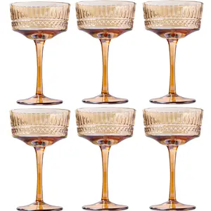 Amber Crystal Coupe Glass | Set of 6 | Large 9.3oz Stemmed Glassware Muted Vintage Glasses for Champagne, Cocktail, Margarita, Drinkware
