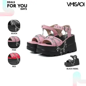 Platform Sandals For Women Gothic Open Toe Chunky Wedge Heel  Heart Chain Buckle Adjustable Ankle Strap Comfortable Punk Style Fashion Y2K Cosplay Casual Outings Events Vacation Party Dress Summer Pumps Shoes Deals For You Days