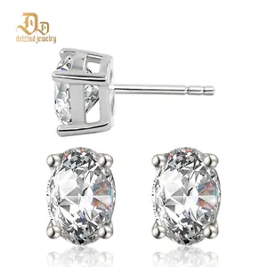 Delzzad 14K Gold-Plated Oval Cut Synthetic Moissanite Stud Earrings S925 Studs Christmas Gift For Men Women