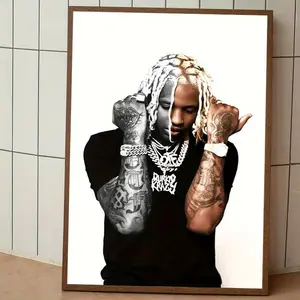 Lil Durk Poster - Frameless Canvas Print - Bold Black & White Hip-Hop Artist Portrait - Modern Urban Music Decor for Living Room, for Man Cave, Office - Indoor/Outdoor Weather-Resistant Wallpaper Replacement
