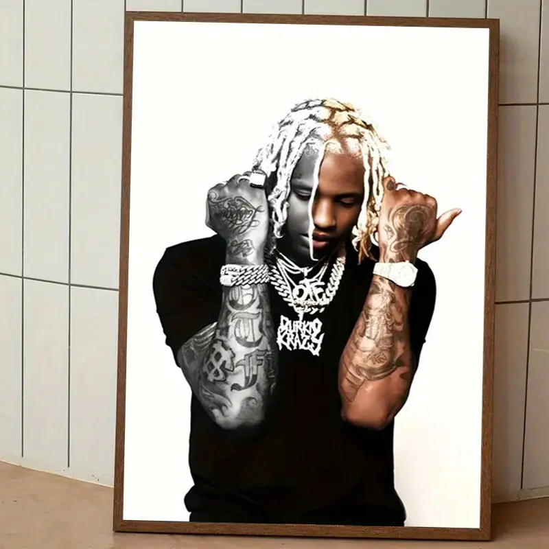 Lil Durk "Durkio Krazy" Artistic Waterproof Hip-Hop Frameless Canvas Print, Black and White Rapper Portrait Wall Art for Bedroom Home Decor, Ideal Gift
