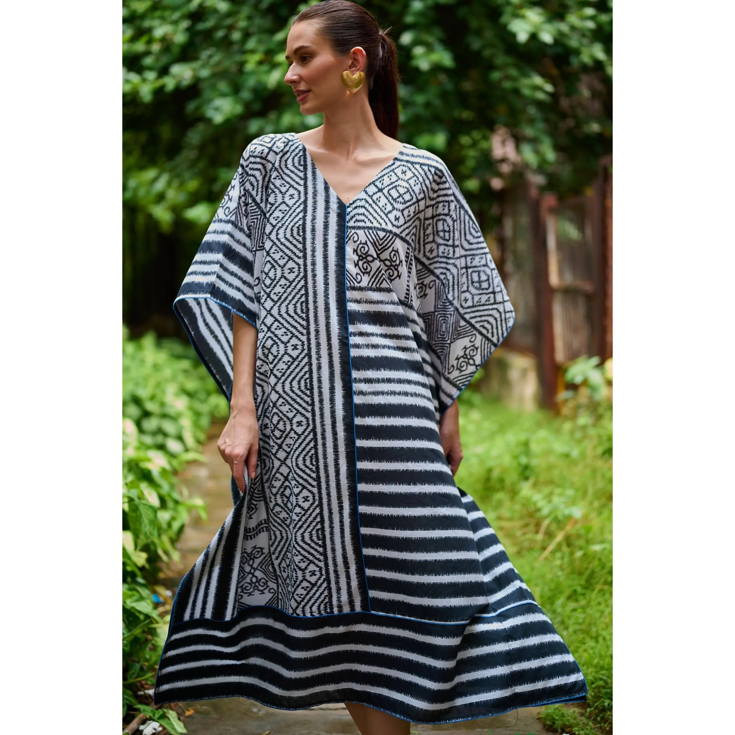 Monochrome Ikat Kaftan Dress