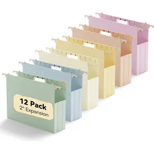 Plastic Expandable Hanging File Folder Letter Size,Heavy Duty 2"Expansion Extra Wide Hanging Folders with Tabs,Accordian Pocket,No Assembly,Filing Cabinet Folder for Office/,12 Pack,Morandi