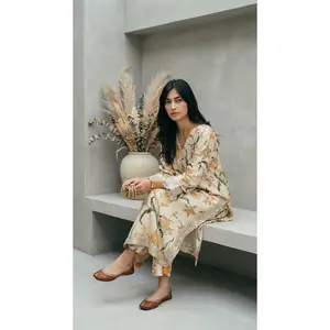 Lady's Bahaar 2-Piece Embroidered Chic Shirt Matching Set, Light Women's Clothing Suit