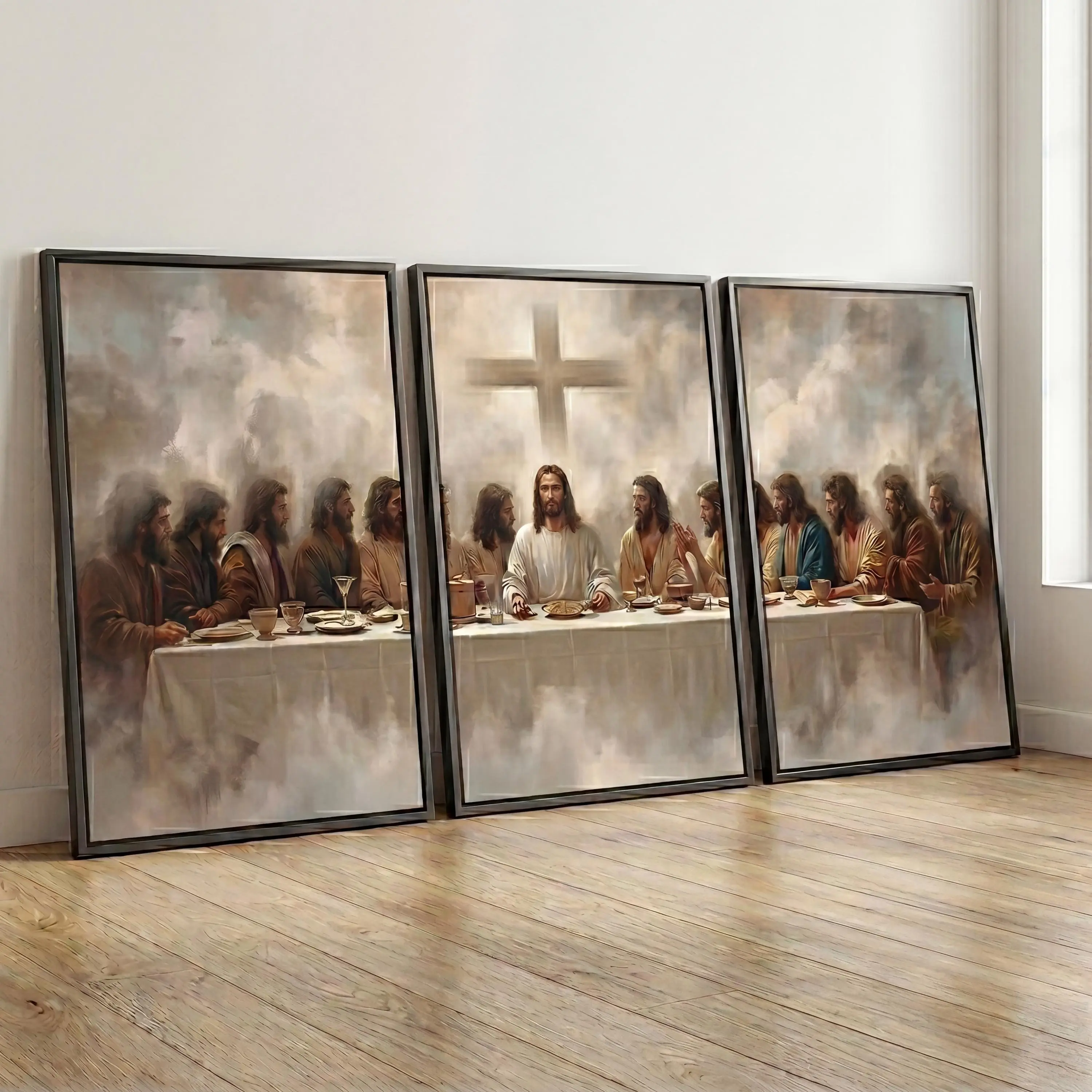 Set of 3 Last Supper Poster Unframed Jesus Cross Christian Wall Art Religious Print Neutral Decor Unframed