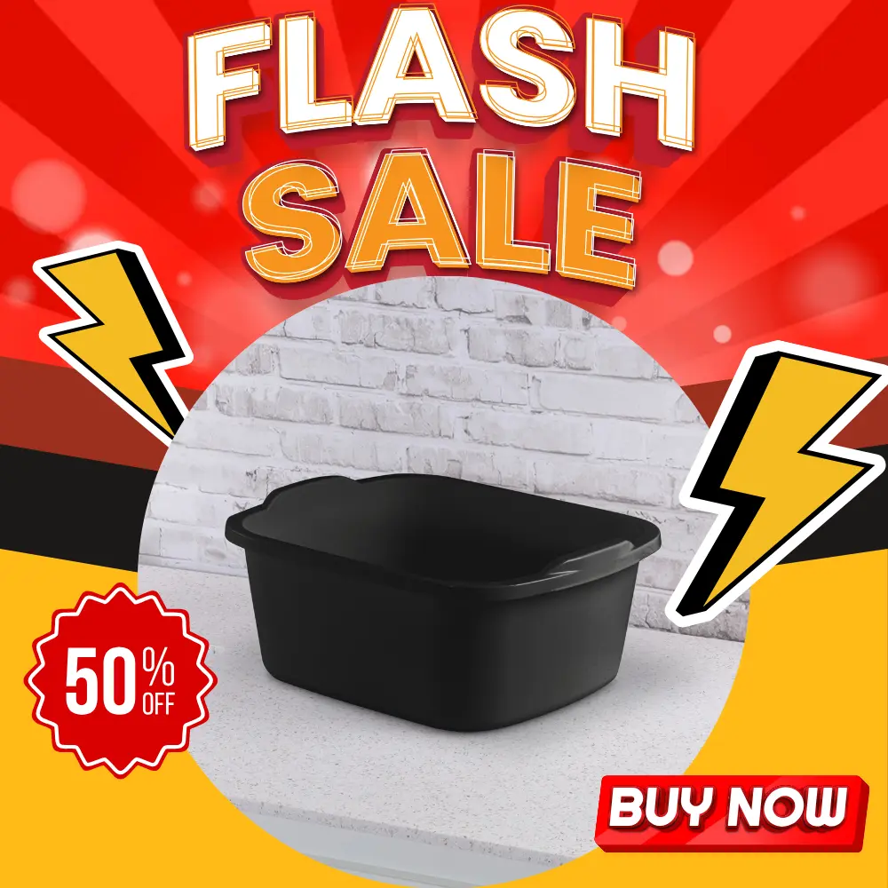 18 Qt Multi-Purpose Plastic Dishpan – Black Wash Tub for Kitchen & Sink