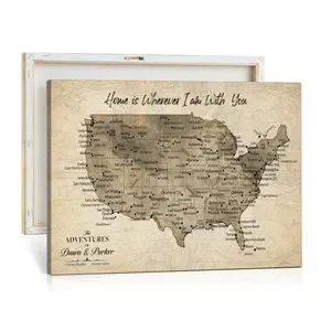 Personalized USA Push Pin Travel Map Canvas for Adventure Wall Decor