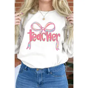 White Teacher Bow PNG Graphic Pullover Sweatshirt