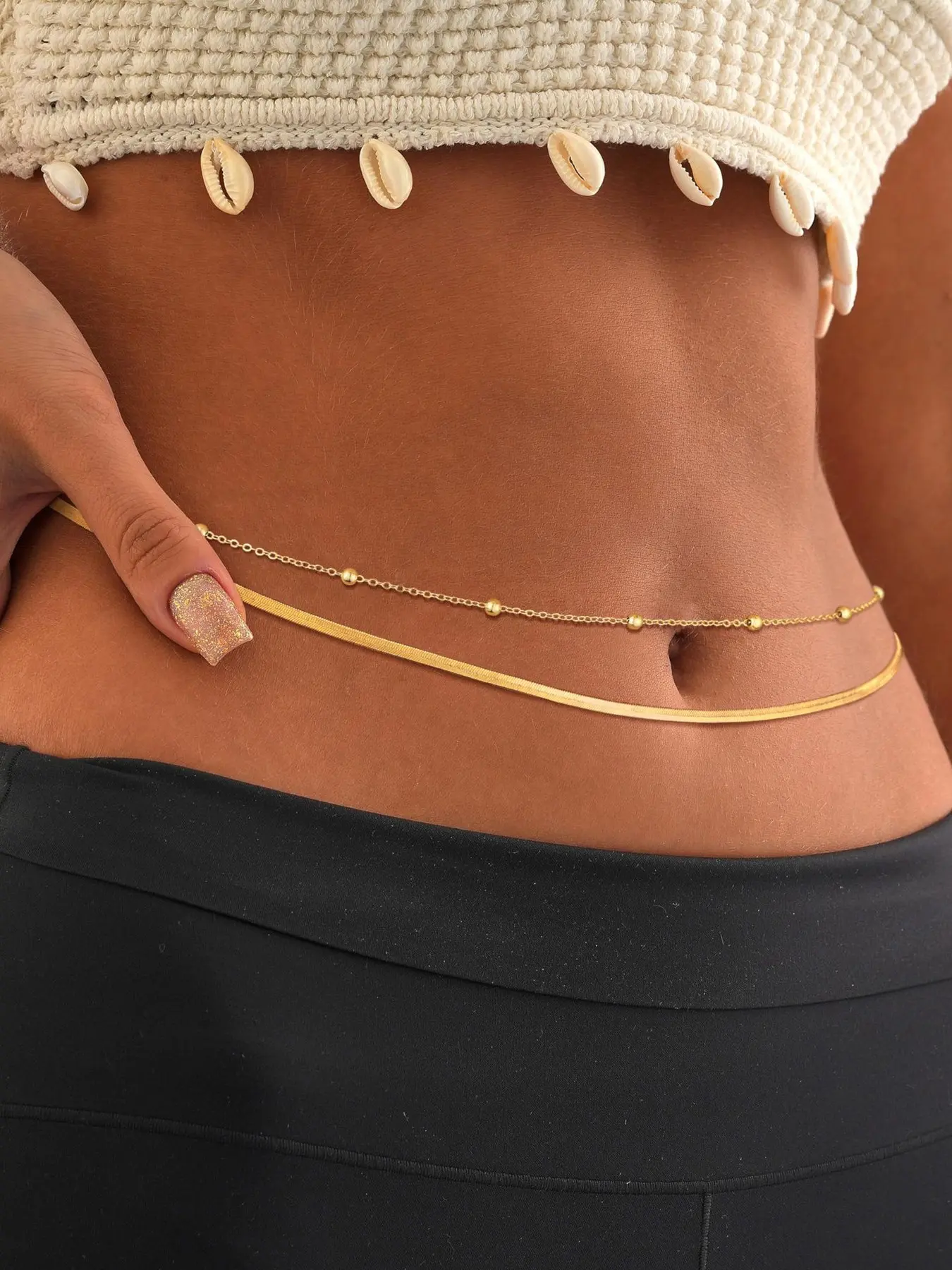 Gold Waist Chain for Women, Dainty Belly Chain for The Waist Adjustable Waterproof Sexy Bikini Sparkle Chain Simple Body Chain Waistbeads Summer Jewelry Gifts for Women Waist Bead Bundle Bling Chain