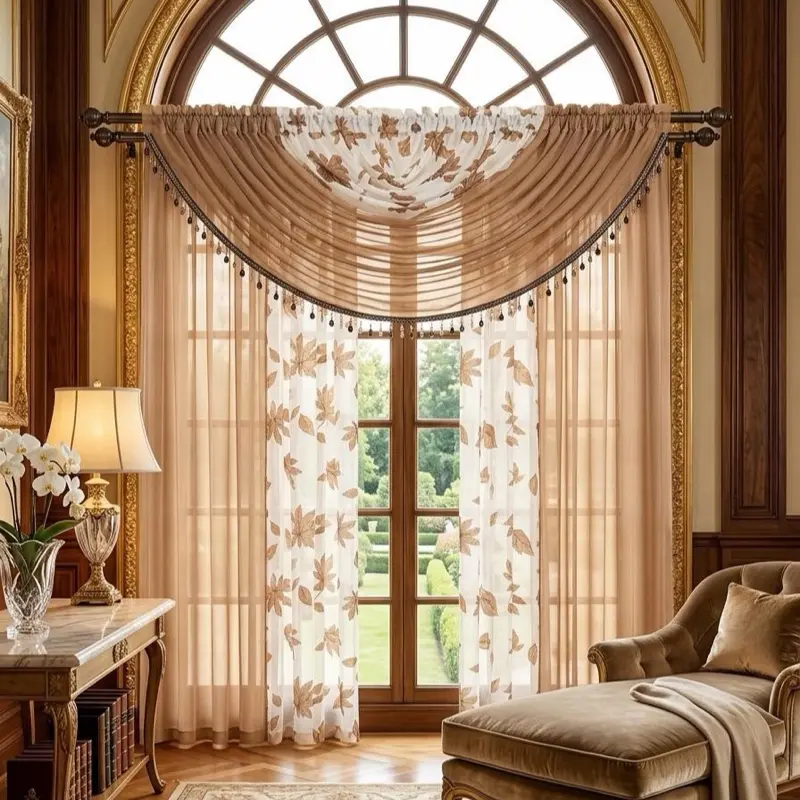 4pcs Luxury Sheer Curtains with Attached Valance