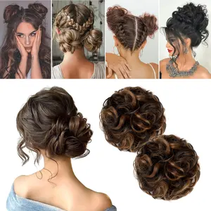 2 PCS Messy Bun Hair Extensions, Wavy Curly Synthetic Chignon Scrunchies, Thick Updo Hairpieces for Women and Girls