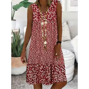 2025 Summer New V-neck Small Floral Print Sleeveless Women'S Dress X4025