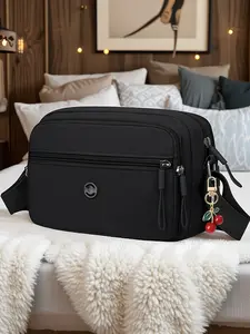 Multi-Pocket Women's Shoulder Crossbody Bag, Cherry Zipper Decoration, Small Travel Nylon Waterproof Bag, Perfect for Outing Parties, Unique Bags