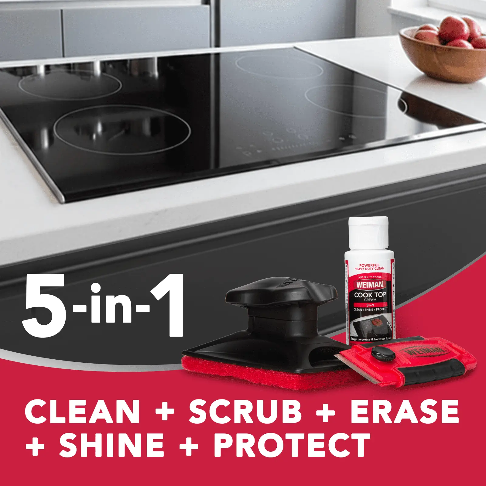 Weiman 5-In-1 Cooktop Complete Cleaning Kit - Household Kitchen Cleaner Set Includes Cream, Scrubbing Pad, Scraper Tool