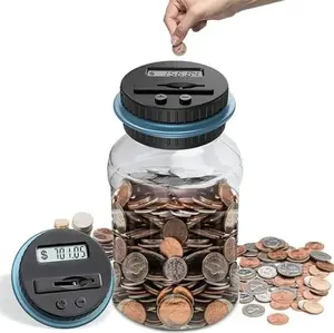 1.8L Capacity Coin Bank Money Jar,Discovey Digital Coin Counter Money Jar,LCD Screen,Automatic Piggy Bank Savings for US Coins,Keeps Track of Deposits, Battery Operated,Kids Gift,Spring Saving Plan,as Gift for Kids Adults