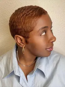30# Color Pixie Cut Wig for Women Blunt Cut Wig Curly Wave Wig Christmas Wig Full Machine Made Wig 150% Density 6 Inch
