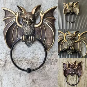 1pc Whimsical Halloween Bat Knocker - Resin Statue with Golden Bat Wings & Black Beads, Wall & Door Frame Decorative Ornament for Home & Outdoor Holiday Decoration, Halloween Decorations