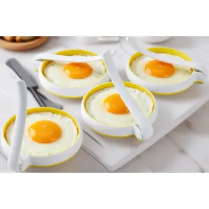 4-Pack Non-Stick Silicone Egg Rings with Foldable Handle, Round Egg Mold for Breakfast Sandwiches, Egg McMuffins, Pancakes, Frying Eggs – Griddle Accessories for Cooking Egg Forms