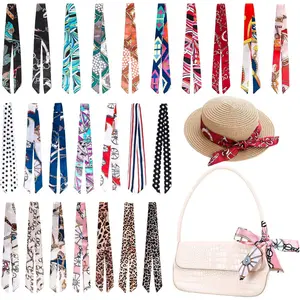JATEBI 24 Pcs Women Handbag Head Scarf Band Narrow Hair Purse Neck Scarf Ribbon Satin Head Neckerchief Silk