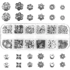 Spacer Beads Caps,  360 count 12 Styles Tibetan Alloy Bead Spacers for  Making DIY Bracelets Necklace Supplies