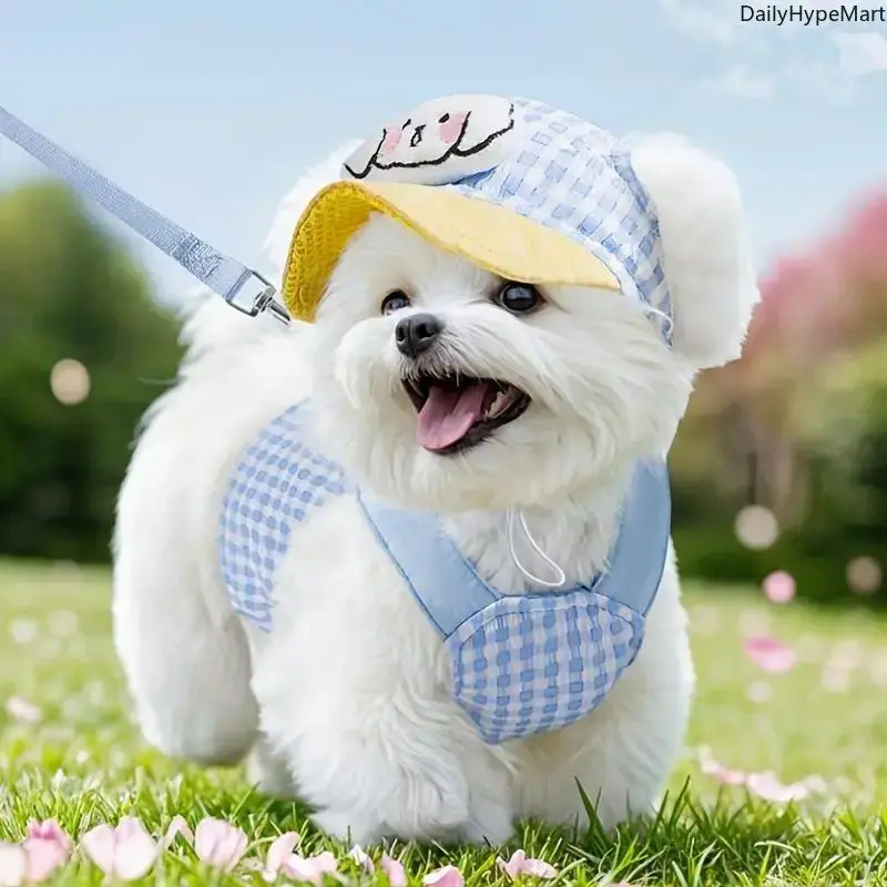 Breathable Adjustable Pet Harness Vest Set with Leash and Hat for Small Dogs and Cats