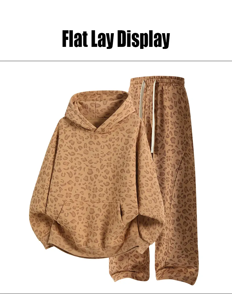 Unisex Cotton 2-Piece All-Over Leopard Print Streetwear Set - Loose-Fit Hoodie & Wide-Leg Pants, Casual Unboxing Gift, Multiple Colors Unisex Cotton 2-Piece All-Over Leopard Print Streetwear Set - Loose-Fit Hoodie & Wide-Leg Pants, Casual Unboxing Gift, Multiple Colors