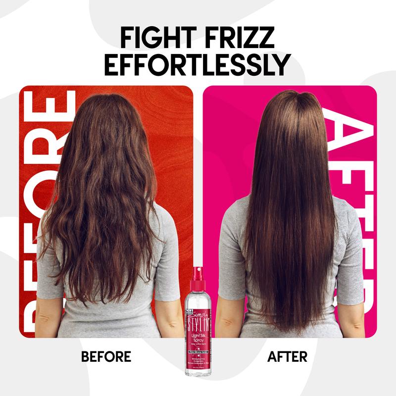 Simply Stylin Light Silk Spray Silicone Free Gel Haircare Setting for All Hair Types Heat Protection Weather Defense Radiant Look - Straightening
