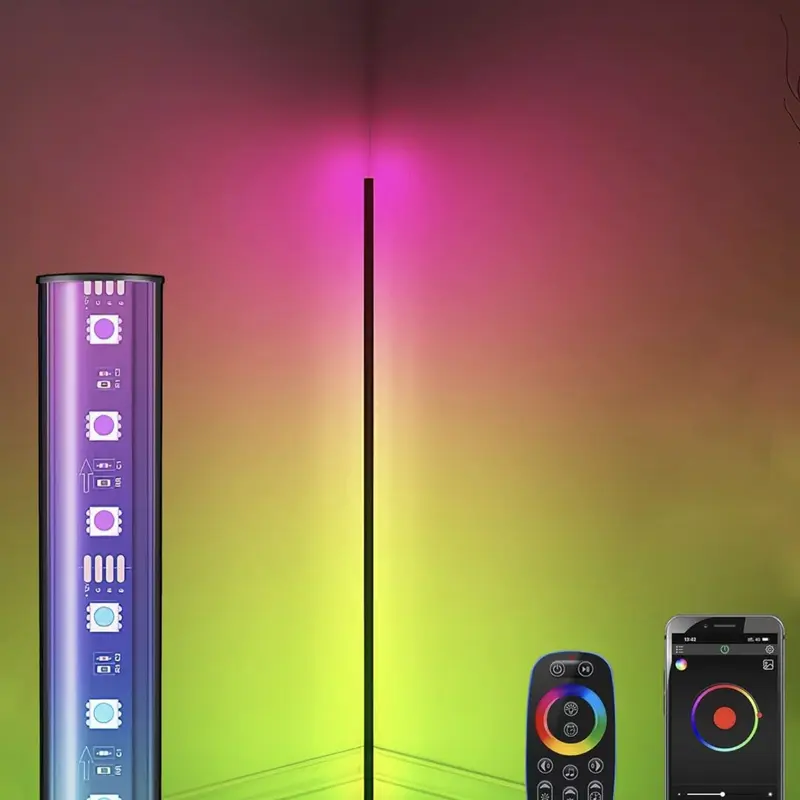 BOCA 56-in Minimalist Premium Metal LED Corner Lamp, 110V AC Power Supply, 20W Smart App/Remote Control, RGB Colors LED Strip, Music Sync, Easy-Install Indoor Ambient Mood Light for Adults, Holidays