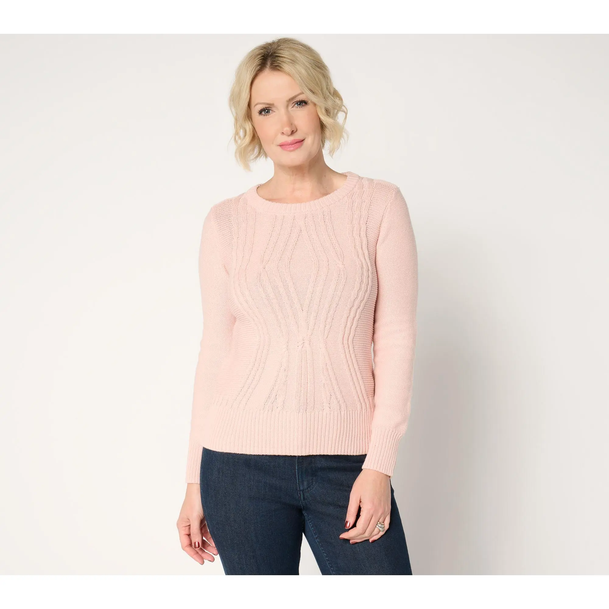 Attitudes by Renee Crew Neck Cable Sweater
