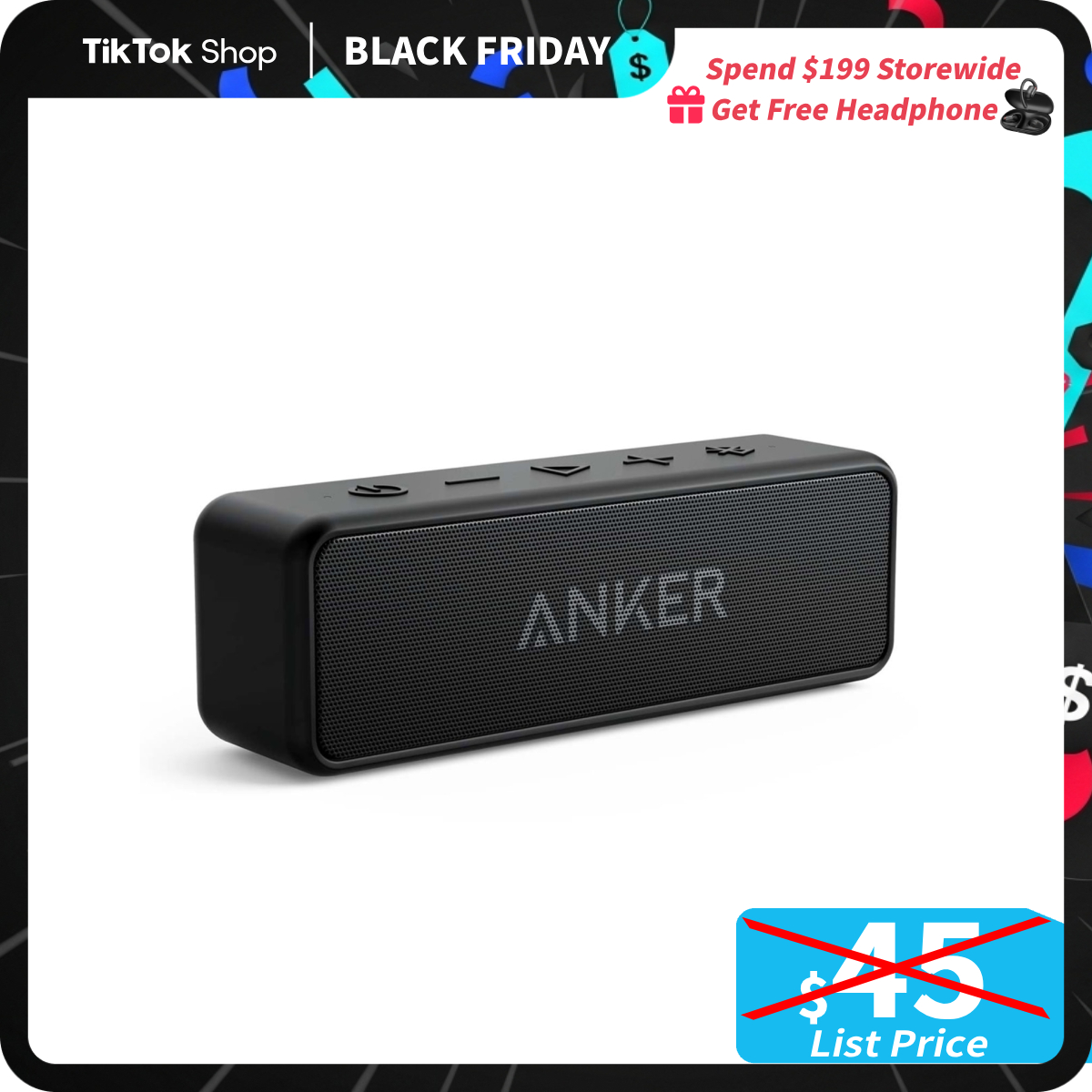 [TikTokShopBlackFriday] Anker soundcore 2 Portable Bluetooth Speaker with Stereo Sound, Bluetooth 5, Bassup, IPX7 Waterproof, 24-Hour Playtime, Wirele