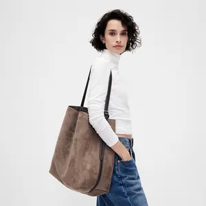 GAP Vegan Suede Bucket Bag with Shoulder Strap Inner Pockets & Zippered Mini Bag for Everyday Use 11.5 L x 8.5 W x 14.5 H - Closet Storage System